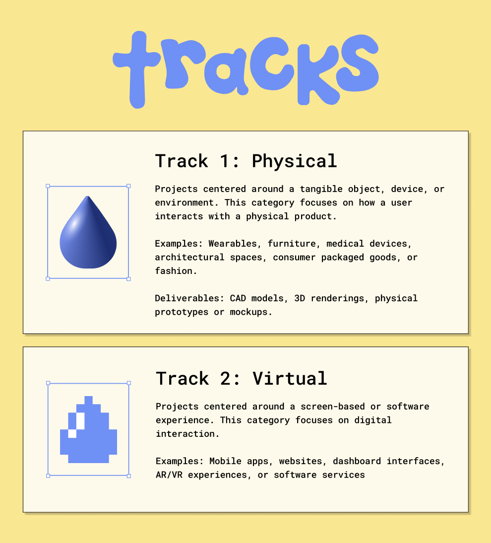 Infographic displaying physical and digital design tracks of the the Designathon.